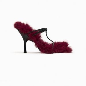 Zara Faux fur heel strappy sandal